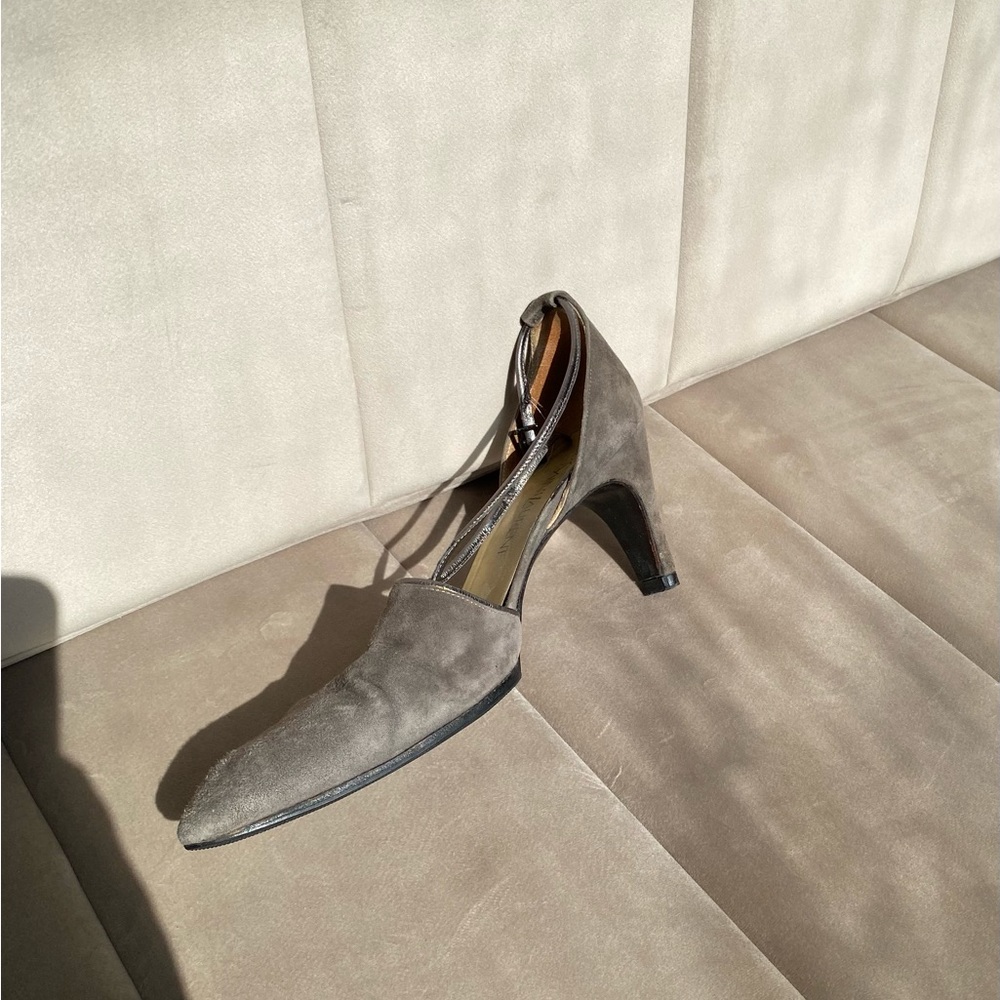 VINTAGE YSL Grey Suede Heels Witt Silver Trim size 9 - Picture 2 of 6